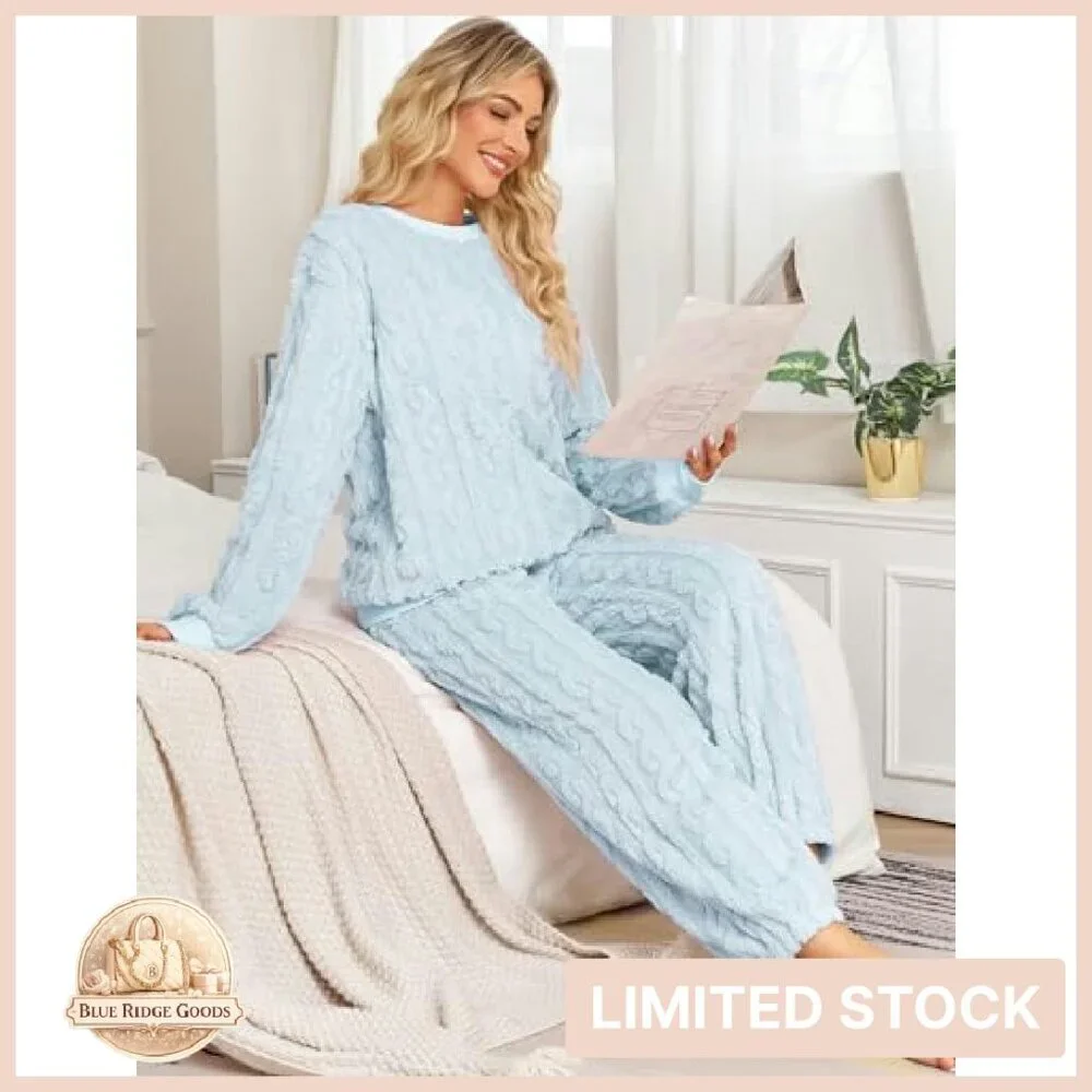 Soft Fluffy Fleece Pajama Set Cozy Warm Plush Lounge Sleepwear Pullover